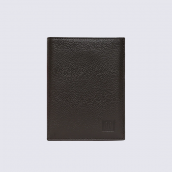 Portefeuille Hexagona, Portefeuille compact homme en cuir de vachette grainé marron