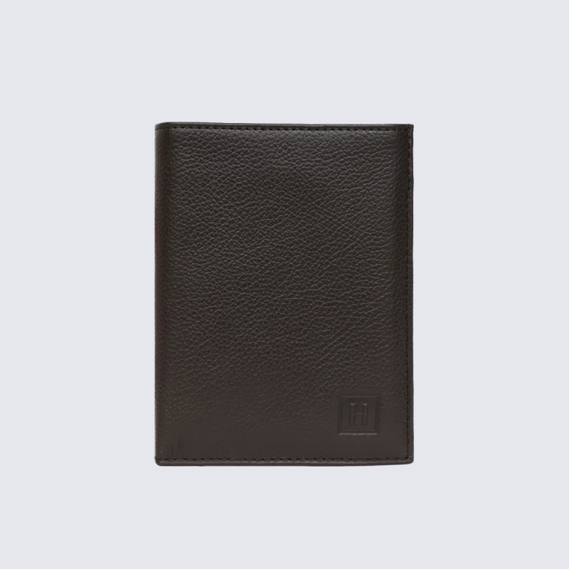 Portefeuille Hexagona, Portefeuille compact homme en cuir de vachette grainé marron