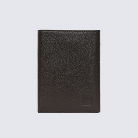 Portefeuille Hexagona, Portefeuille compact homme en cuir de vachette grainé marron