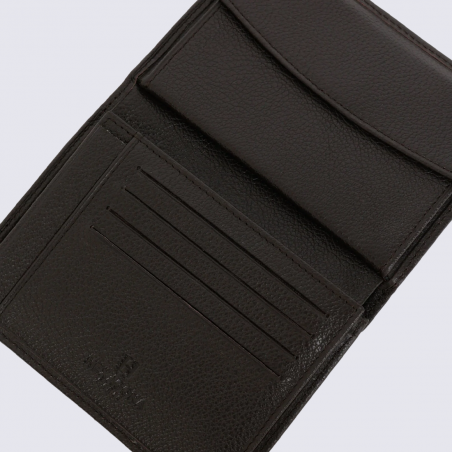 Portefeuille Hexagona, Portefeuille compact homme en cuir de vachette grainé marron