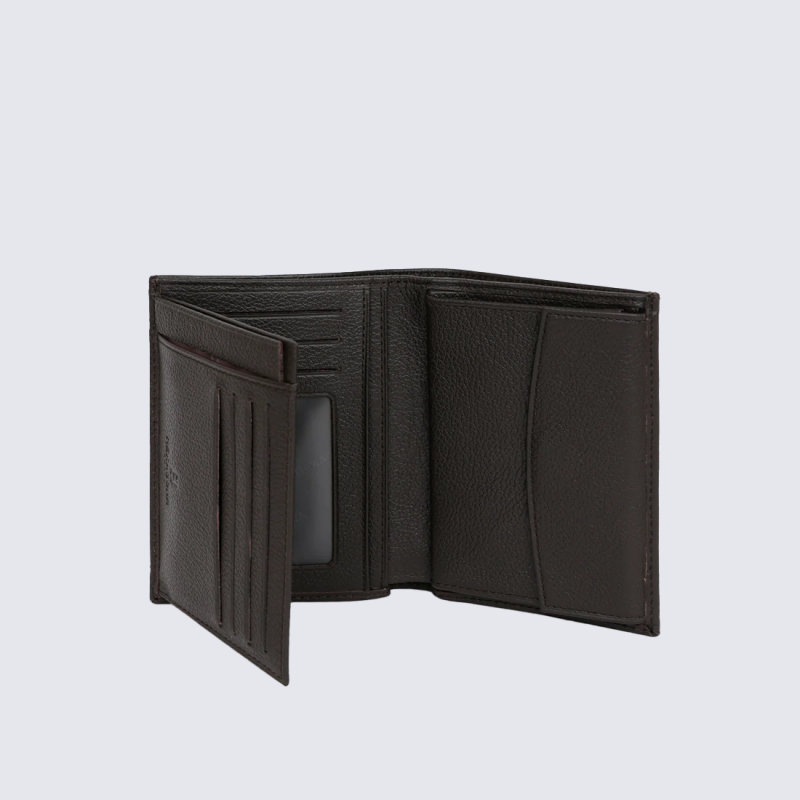 Portefeuille Hexagona, Portefeuille compact homme en cuir de vachette grainé marron