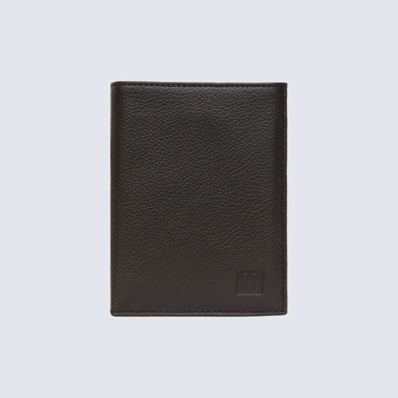Portefeuille Hexagona, Portefeuille compact homme en cuir de vachette grainé marron