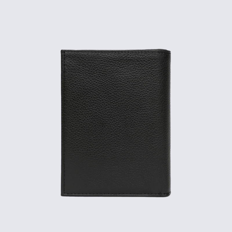 Portefeuille Hexagona, Portefeuille compact mixte en cuir de vachette grainé noir