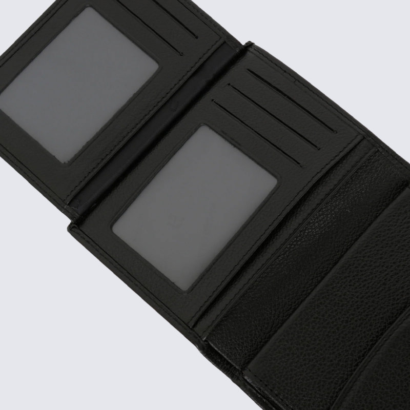 Portefeuille Hexagona, Portefeuille compact mixte en cuir de vachette grainé noir