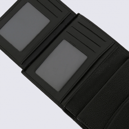 Portefeuille Hexagona, Portefeuille compact mixte en cuir de vachette grainé noir