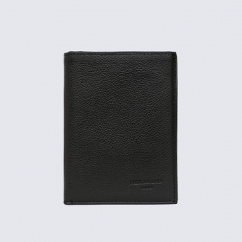 Portefeuille Hexagona, Portefeuille compact mixte en cuir de vachette grainé noir