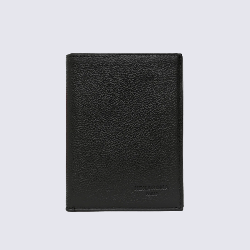 Portefeuille Hexagona, Portefeuille compact mixte en cuir de vachette grainé noir