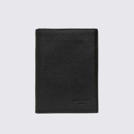 Portefeuille Hexagona, Portefeuille compact mixte en cuir de vachette grainé noir