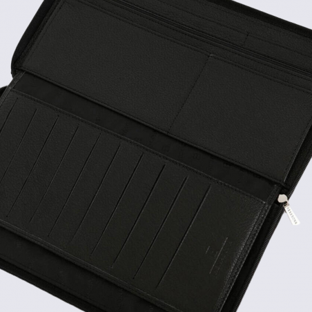 Portefeuille Hexagona, Portefeuille grand format élégant mixte en cuir de vachette grainé noir