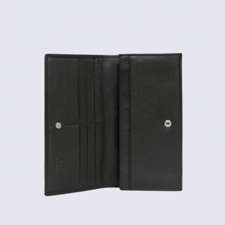 Portefeuille long Hexagona, Portefeuille élégant mixte en cuir de vachette grainé noir