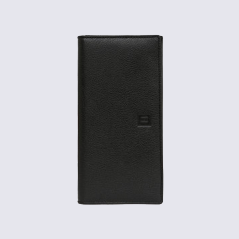 Portefeuille long Hexagona, Portefeuille élégant mixte en cuir de vachette grainé noir