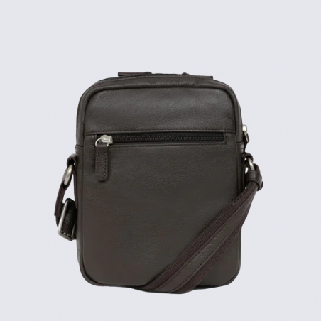 Sacoche bandoulière Hexagona, Sacoche bandoulière compacte homme en cuir grainé marron