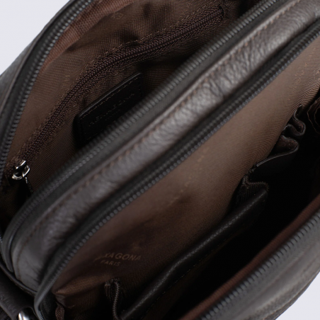 Sacoche bandoulière Hexagona, Sacoche bandoulière compacte homme en cuir grainé marron