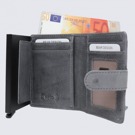 Portefeuille Bear, Portefeuille chic compact femme en cuir jeans