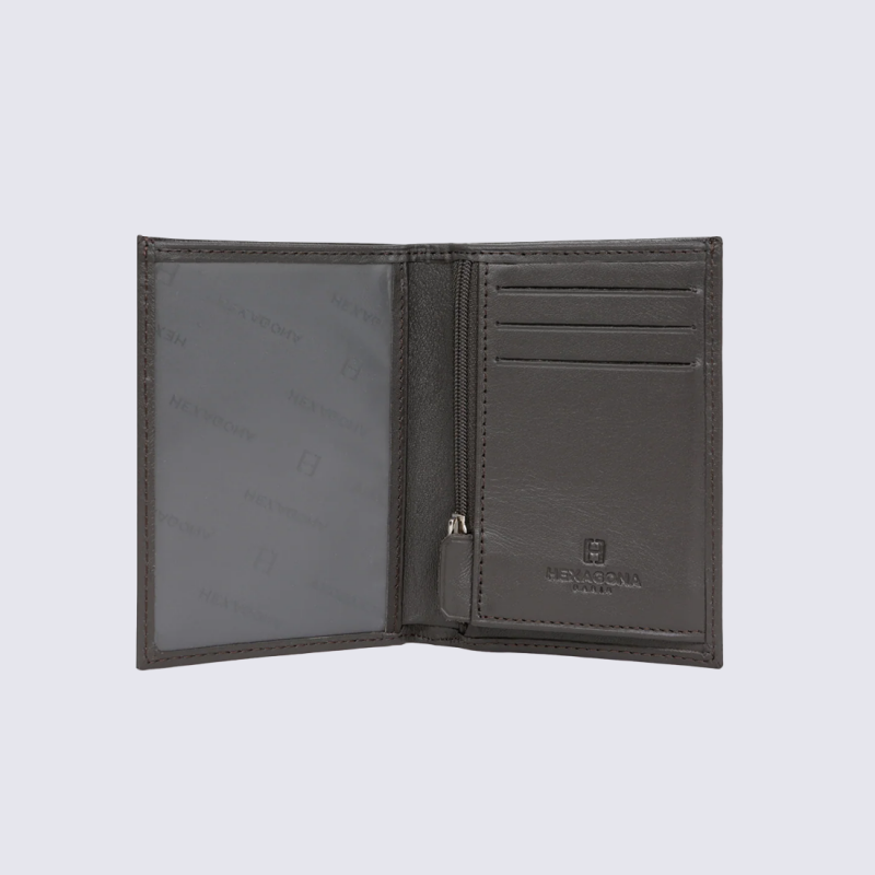 Portefeuille Soft Hexagona, Portefeuille compact Homme en cuir marron