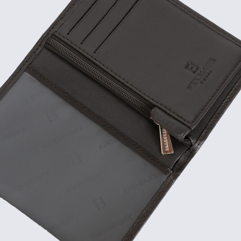 Portefeuille Soft Hexagona, Portefeuille compact Homme en cuir marron