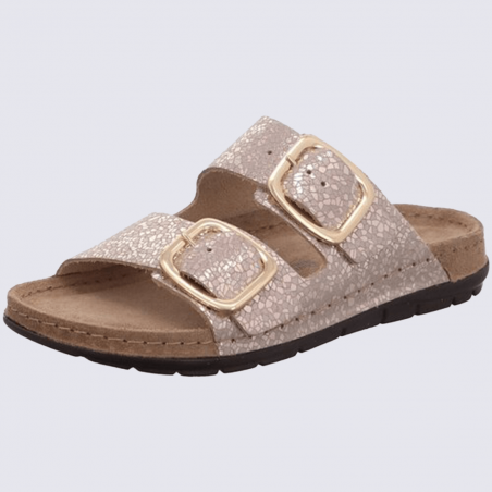 Mules Rohde, mules à deux brides métallisées femme en cuir nature