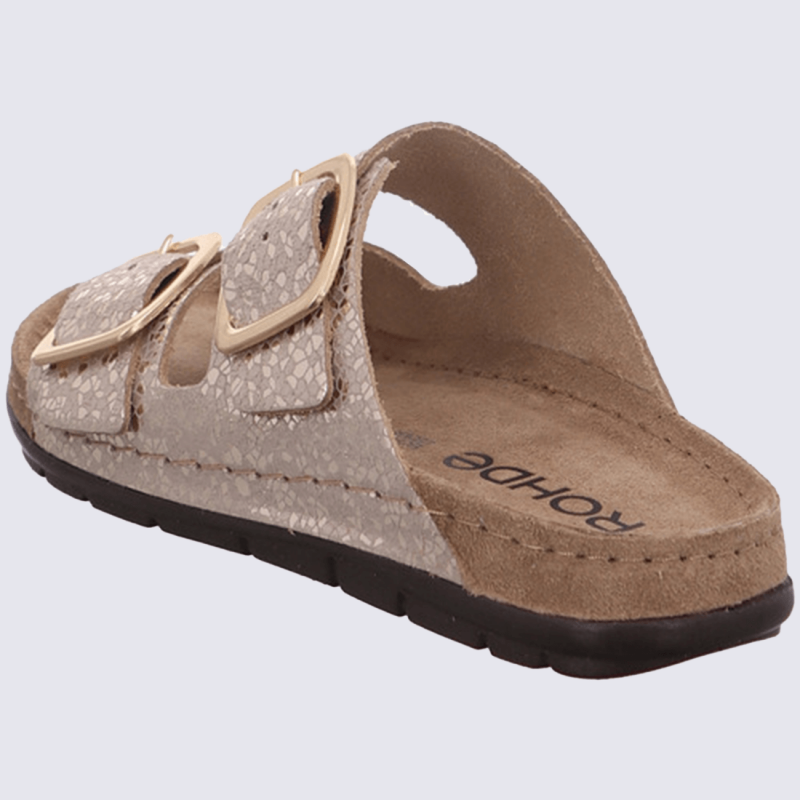 Mules Rohde, mules à deux brides métallisées femme en cuir nature