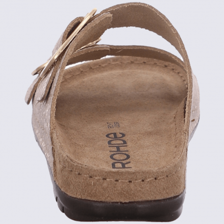 Mules Rohde, mules à deux brides métallisées femme en cuir nature