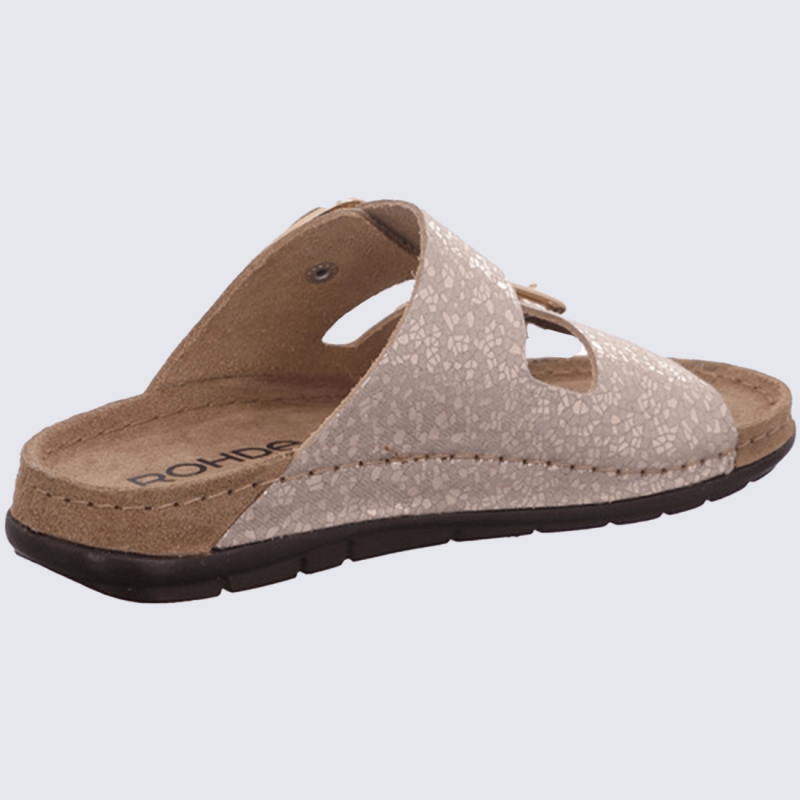 Mules Rohde, mules à deux brides métallisées femme en cuir nature