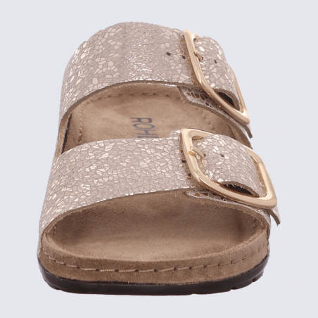 Mules Rohde, mules à deux brides métallisées femme en cuir nature