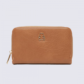 Portefeuille Lulu Castagnette, Portefeuille compact zippé femme en cuir taupe