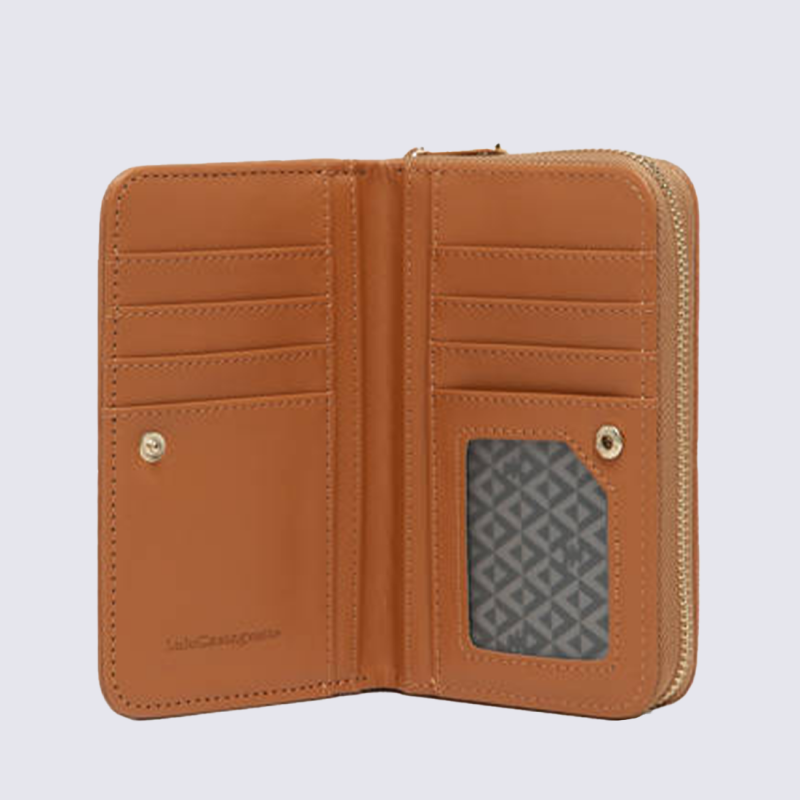Portefeuille Lulu Castagnette, Portefeuille compact zippé femme en cuir taupe