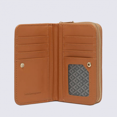 Portefeuille Lulu Castagnette, Portefeuille compact zippé femme en cuir taupe