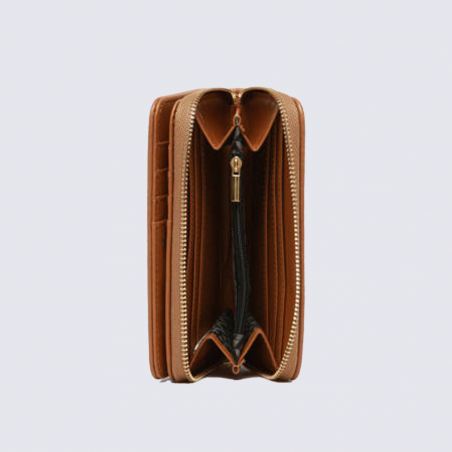 Portefeuille Lulu Castagnette, Portefeuille compact zippé femme en cuir taupe