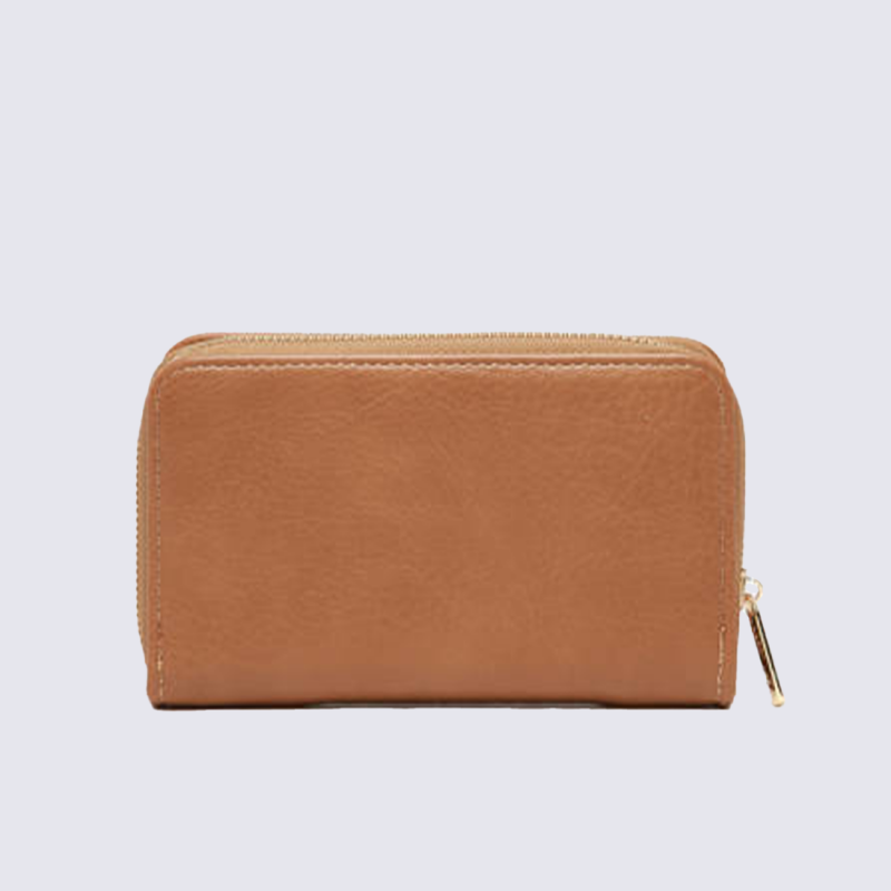 Portefeuille Lulu Castagnette, Portefeuille compact zippé femme en cuir taupe