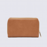 Portefeuille Lulu Castagnette, Portefeuille compact zippé femme en cuir taupe