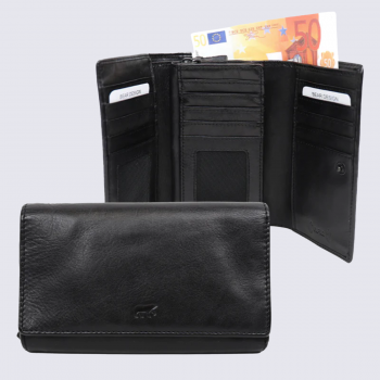Portefeuille Bear Design, Portefeuille grand format femme en cuir noir