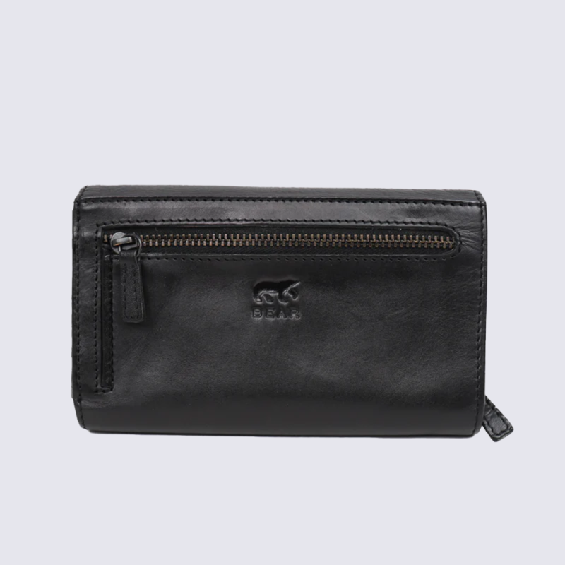 Portefeuille Bear Design, Portefeuille grand format femme en cuir noir