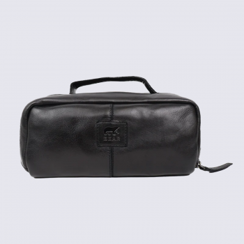 Trousse de toilette Bear, Trousse de toilette compacte unisexe en cuir noir