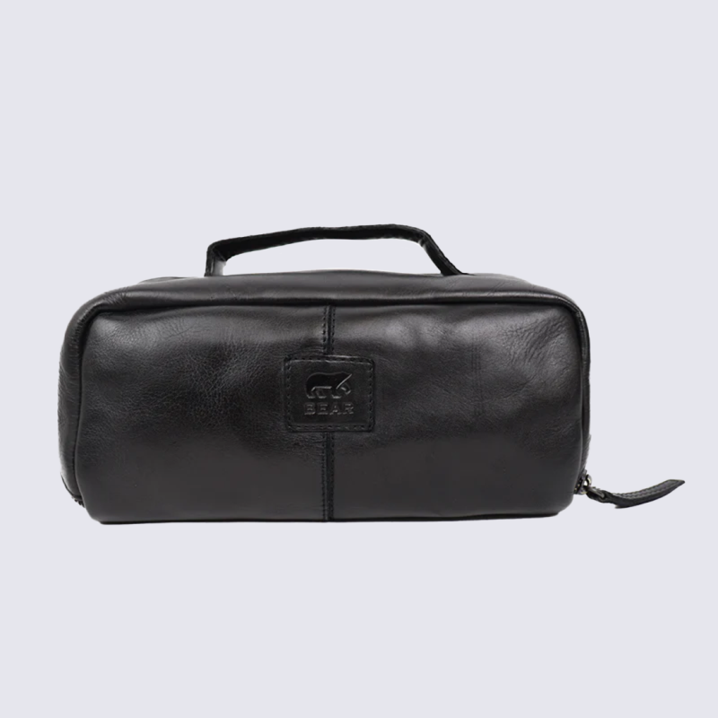 Trousse de toilette Bear, Trousse de toilette compacte unisexe en cuir noir