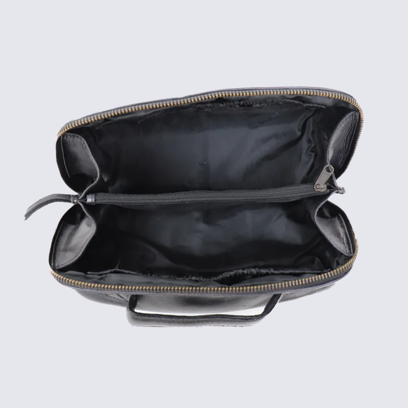 Trousse de toilette Bear, Trousse de toilette compacte unisexe en cuir noir