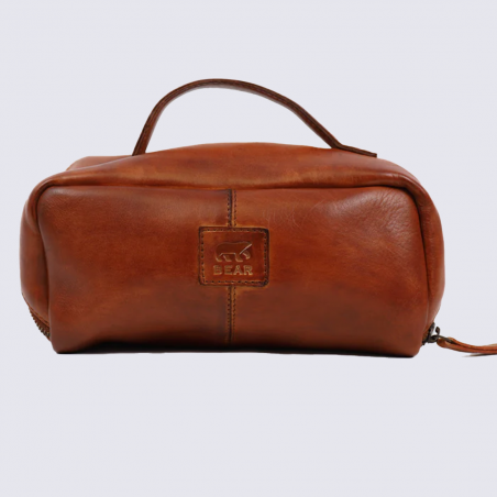 Trousse de toilette Bear, Trousse de toilette compacte unisexe en cuir cognac