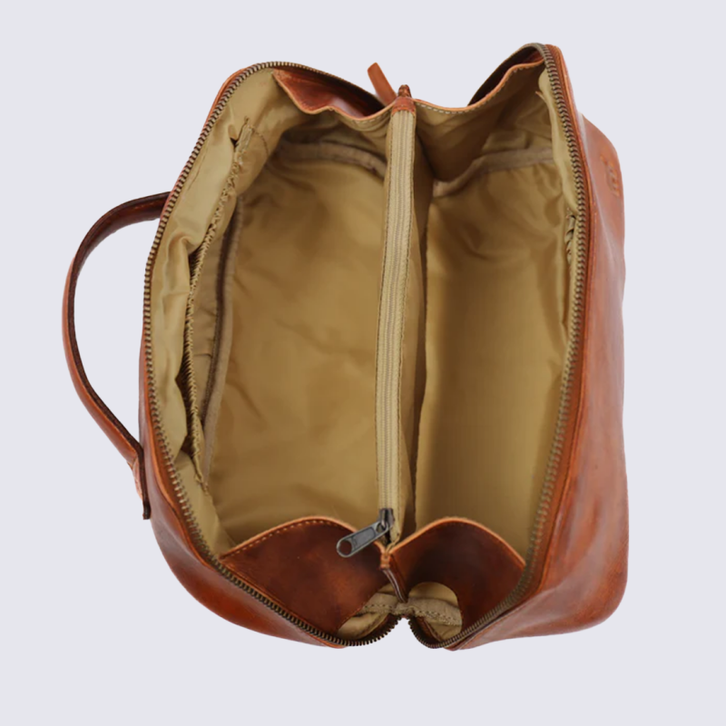 Trousse de toilette Bear, Trousse de toilette compacte unisexe en cuir cognac