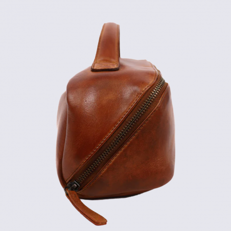 Trousse de toilette Bear, Trousse de toilette compacte unisexe en cuir cognac