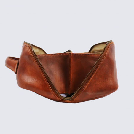 Trousse de toilette Bear, Trousse de toilette compacte unisexe en cuir cognac