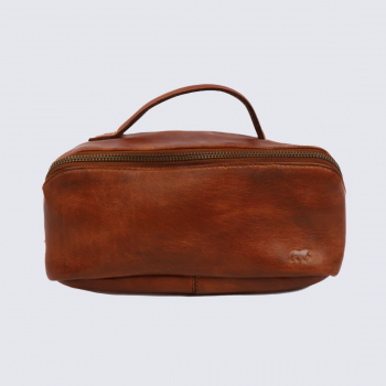 Trousse de toilette Bear, Trousse de toilette compacte unisexe en cuir cognac