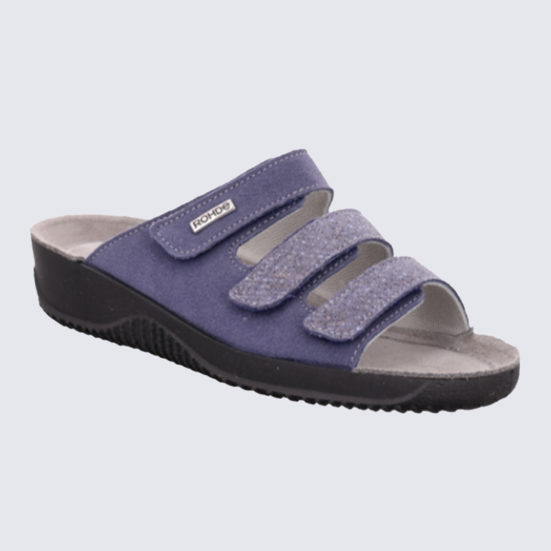 Mules Rohde, mules à bride velcro femme bleu océan