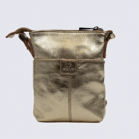 Sac bear, sac compact femme en cuir métallisé champagne