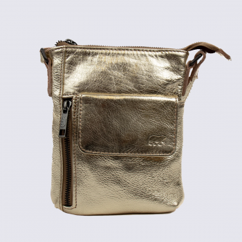 Sac bear, sac compact femme en cuir métallisé champagne