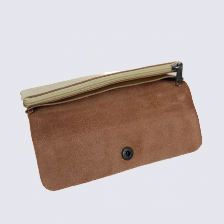 Portefeuille Bear Design, Portefeuille grand format femme en cuir champagne