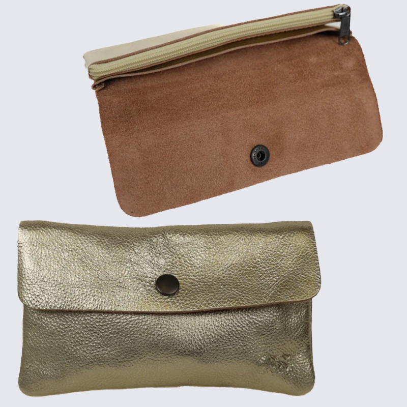 Portefeuille Bear Design, Portefeuille grand format femme en cuir champagne