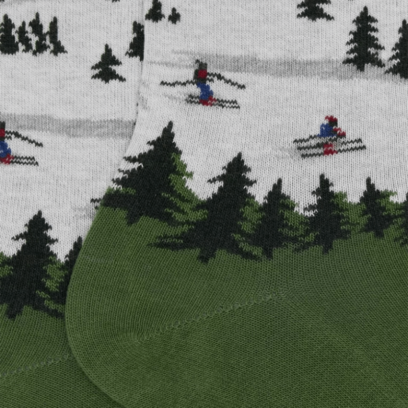 Chaussettes Doré Doré, motif montagne homme en coton peigné vert et écru