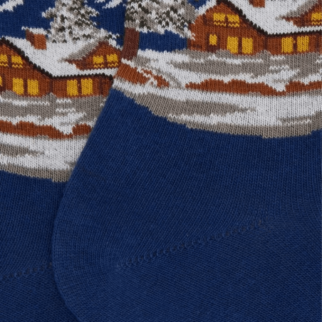 Chaussettes Doré Doré, Chaussettes motif chalet de montagne homme en coton peigné bleu