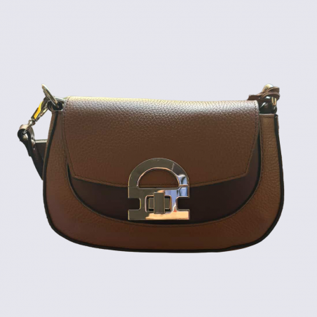 Sac Charlotte, sac bandoulière femme en cuir martelé marron
