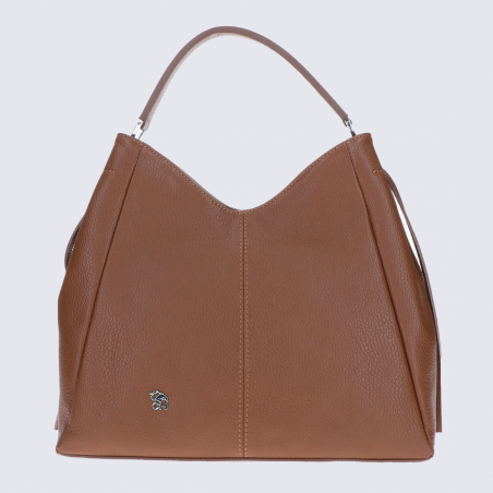 Sac a main charlotte, Sac a main lignes épurées en cuir femme en cuir marron